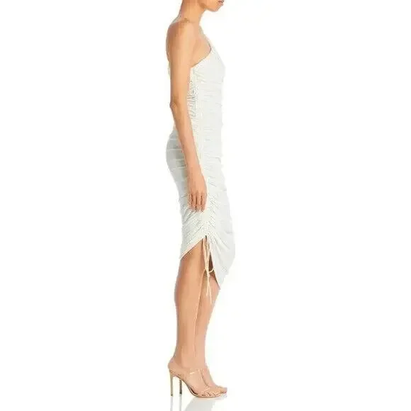 Cinq à Sept NWT Ivory One-shoulder Brynn Bodycon Ruched Asymmetric Midi Dress 6 - Picture 4 of 6